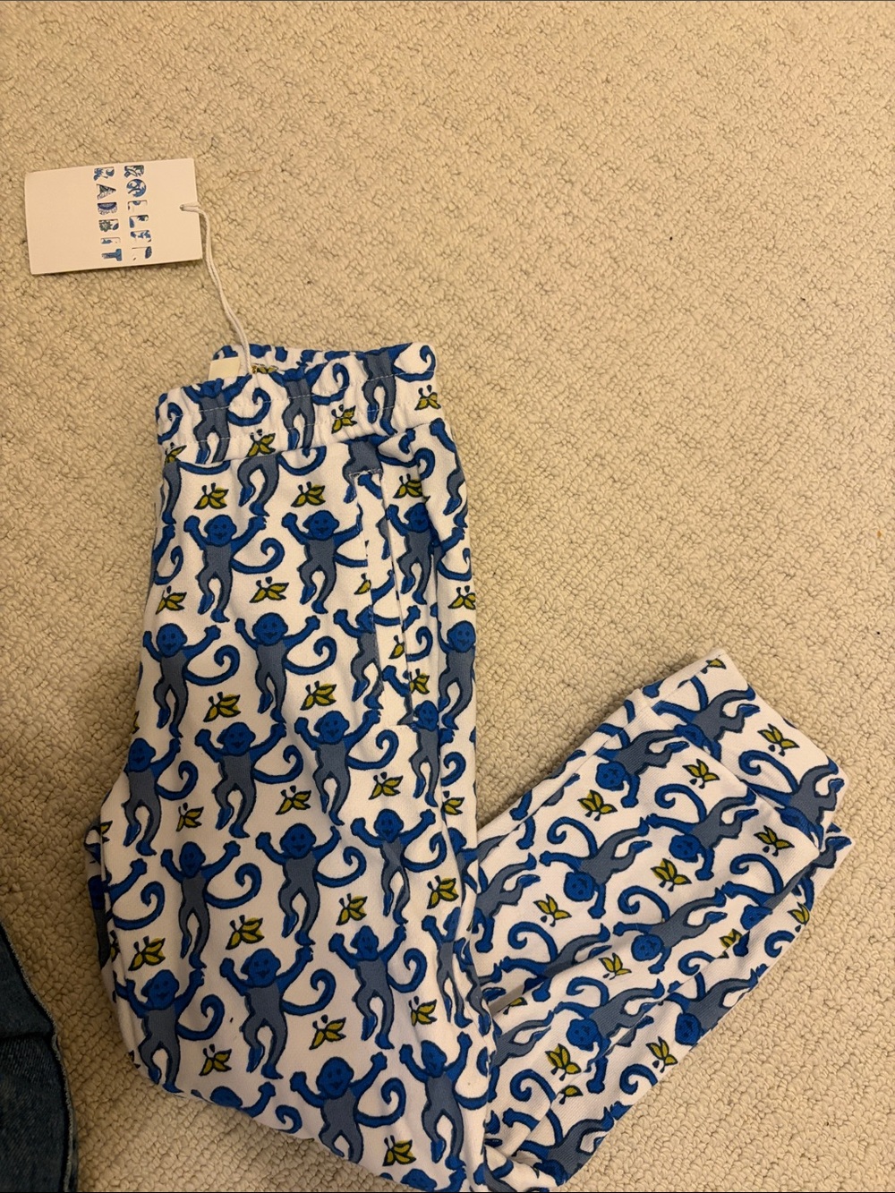 Roller Rabbit Kids Leggings Blue Monkey Print on White